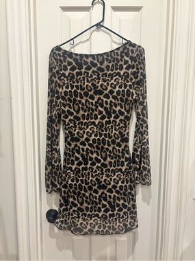 Leopard Print Long Sleeve Mini Dress - Black & Tan